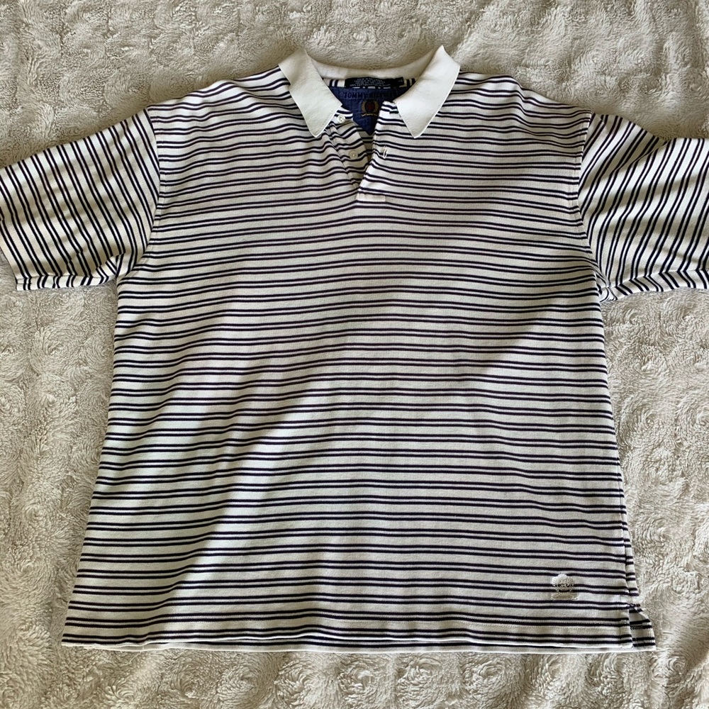 Tommy Hilfiger White & Purple Striped Polo Shirt